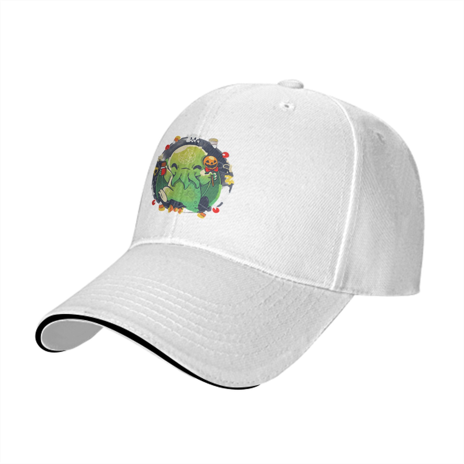 Black Baseball Cap With Cute Halloween Cthulhu Graphic Print