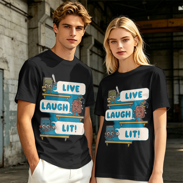 Olive T-Shirt With Cartoon Books 'Live Laugh Lit' Graphic