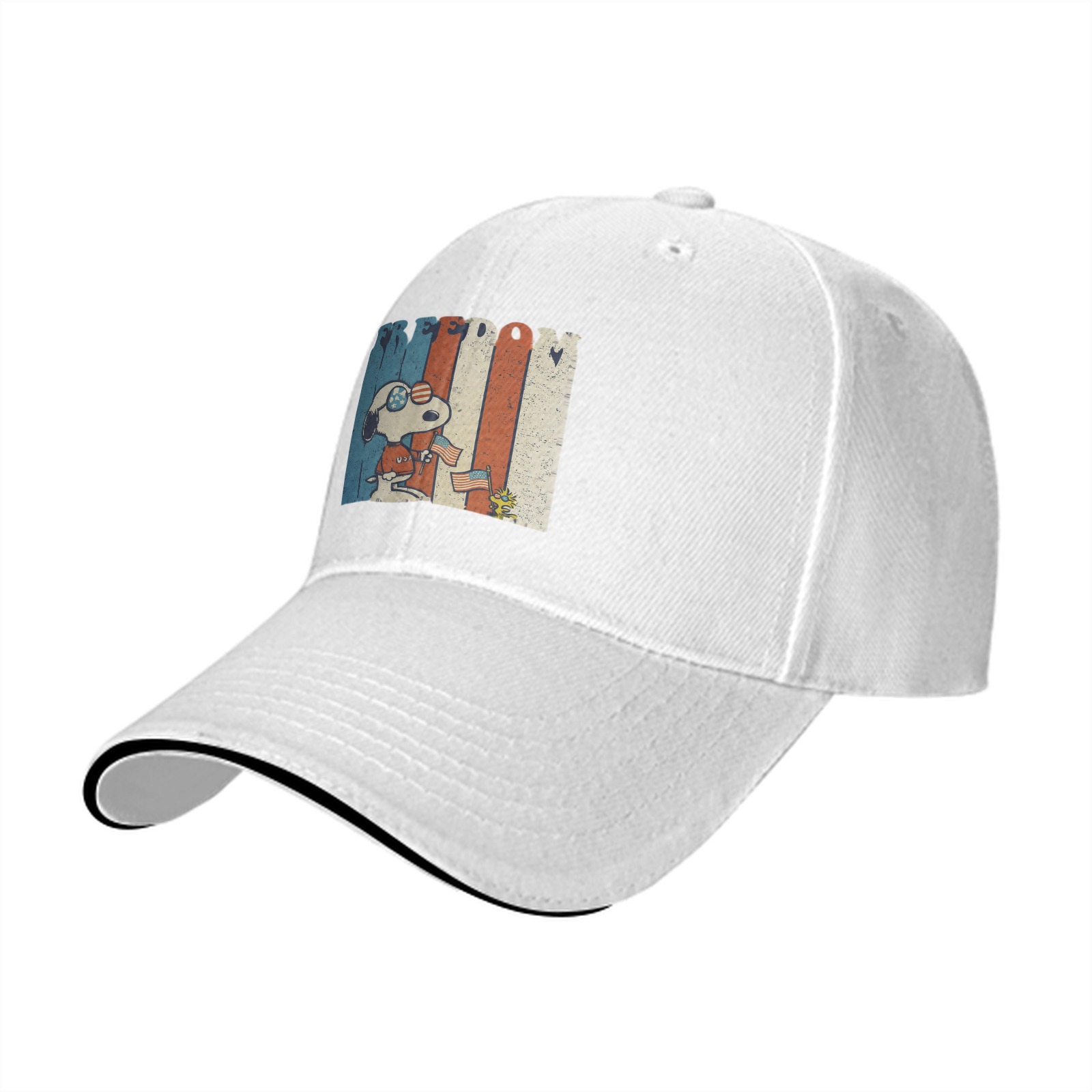 Black baseball cap with Snoopy Freedom patriotic graphic design