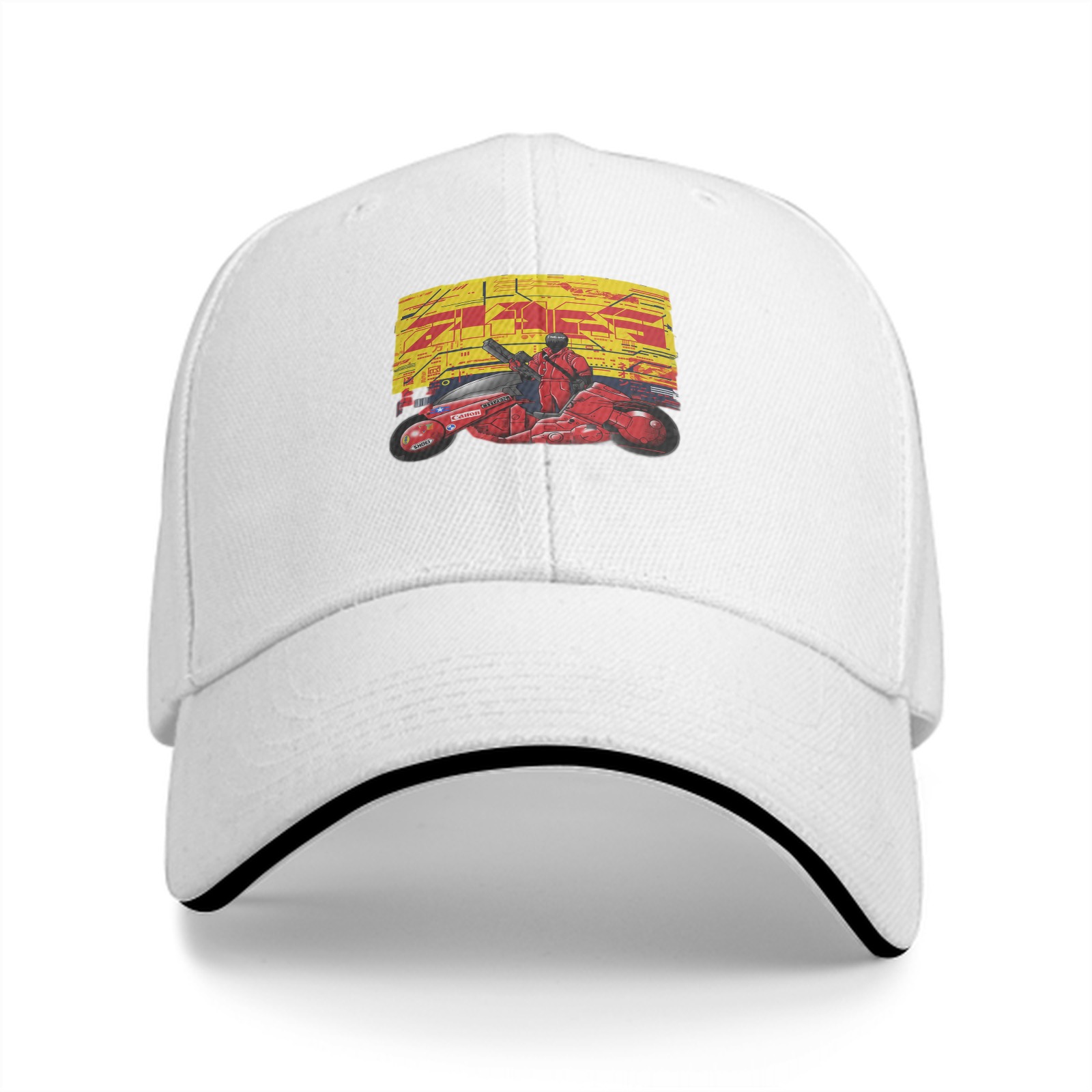 Black Baseball Cap with Anime Motorcycle Rider Graphic