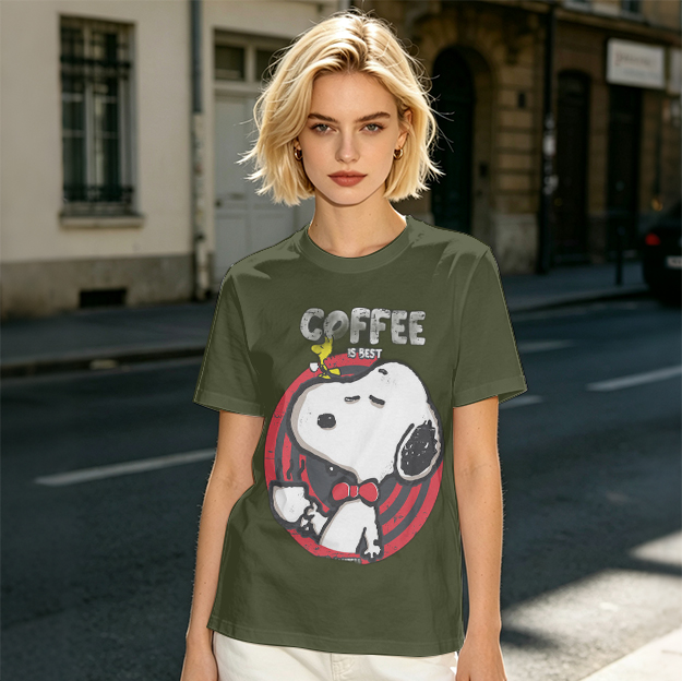 Olive Green Snoopy Coffee Is Best Graphic T-Shirt