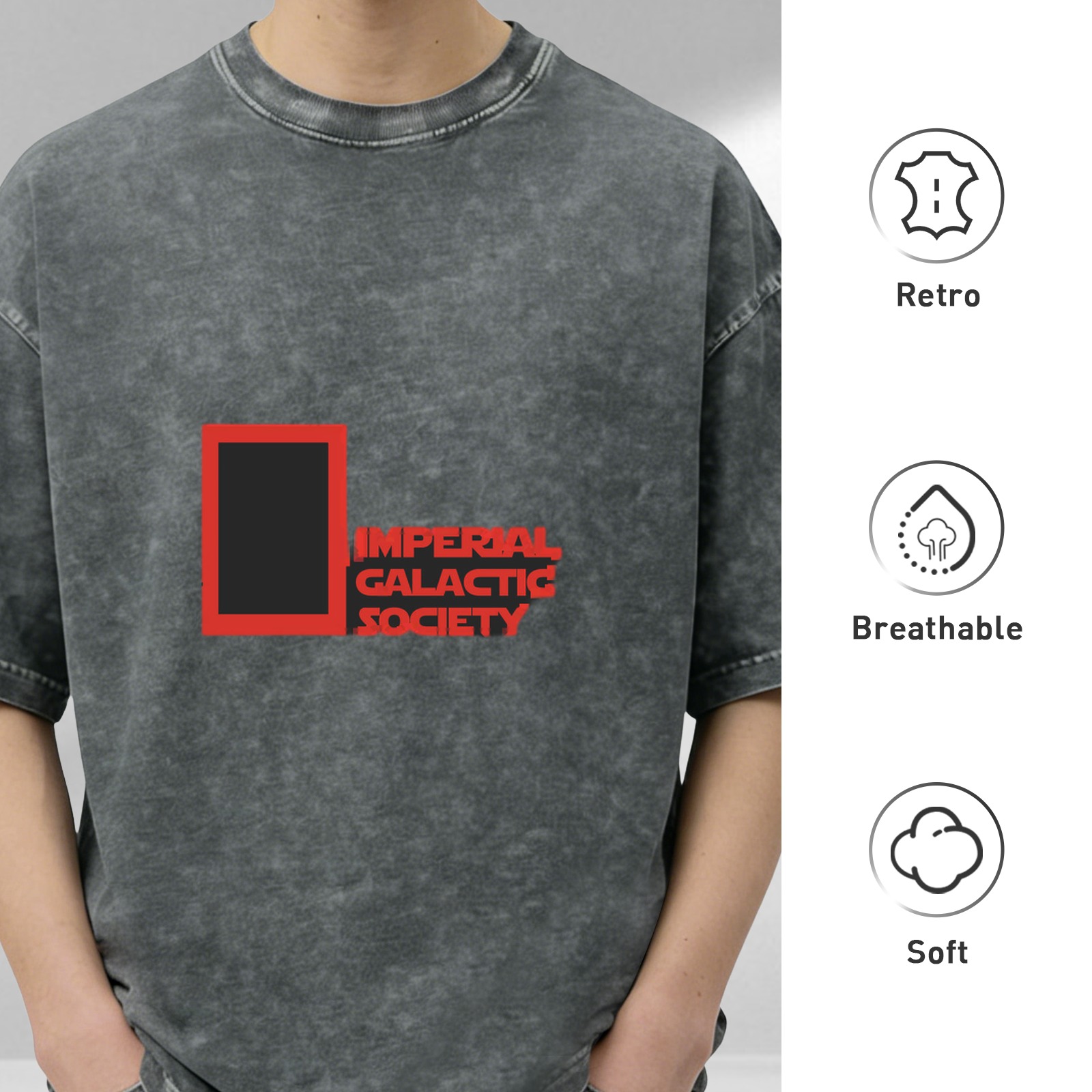 Washed Black T-Shirt With Imperial Galactic Society Print