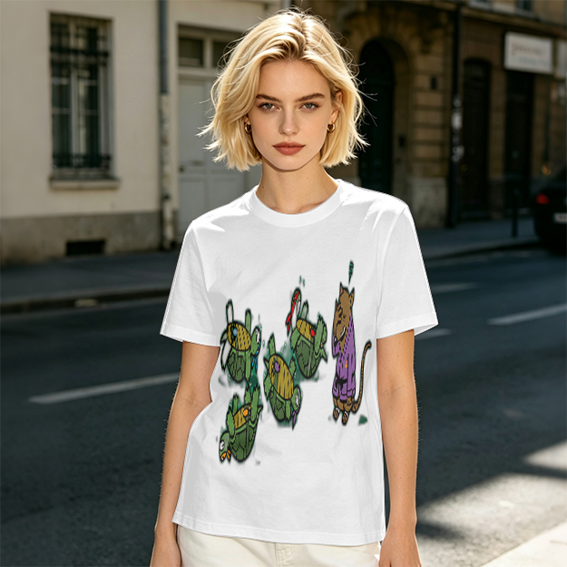 Olive Graphic Tee With Ninja Turtles and Splinter Print