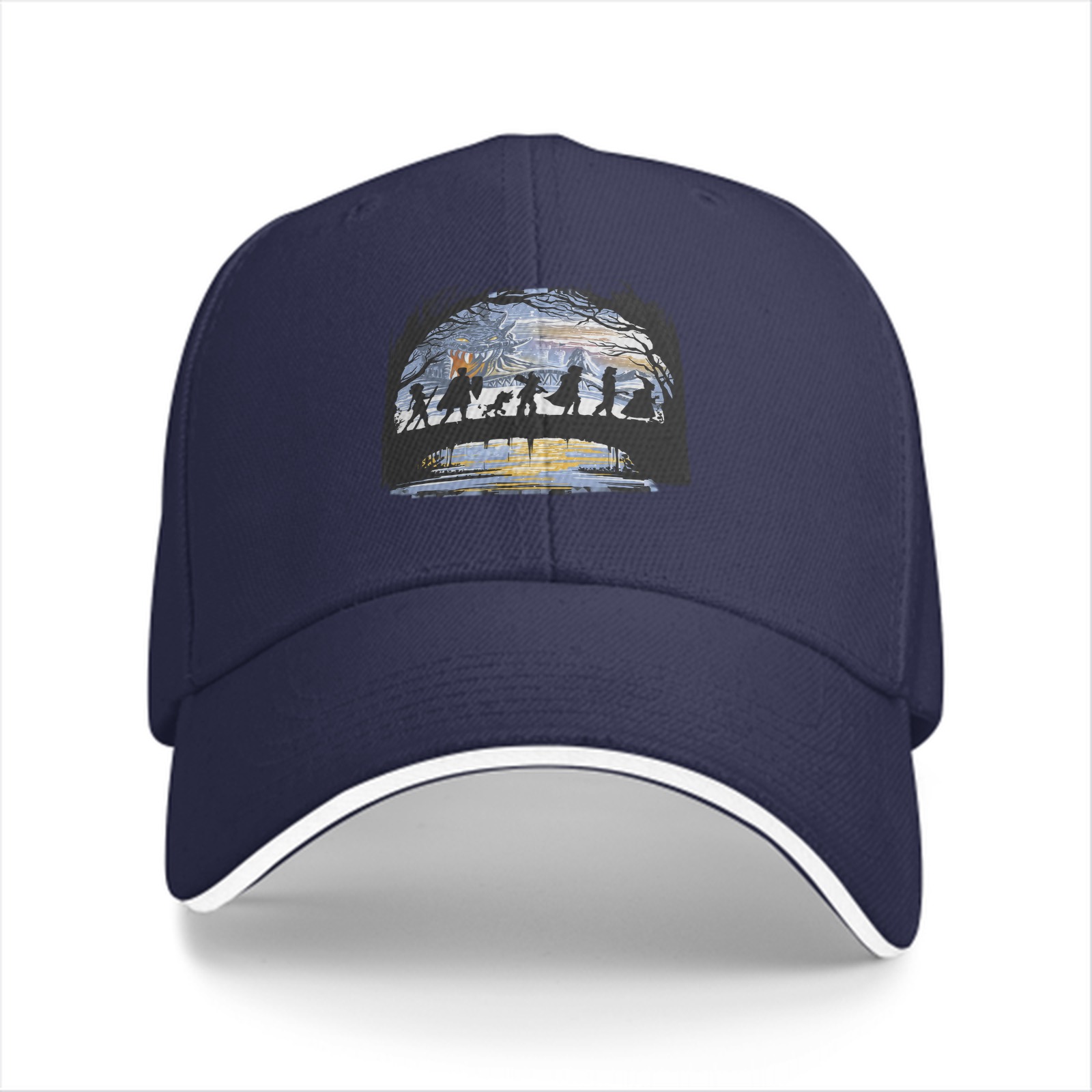 Black Baseball Cap With Fantasy Adventure Silhouette Art Print