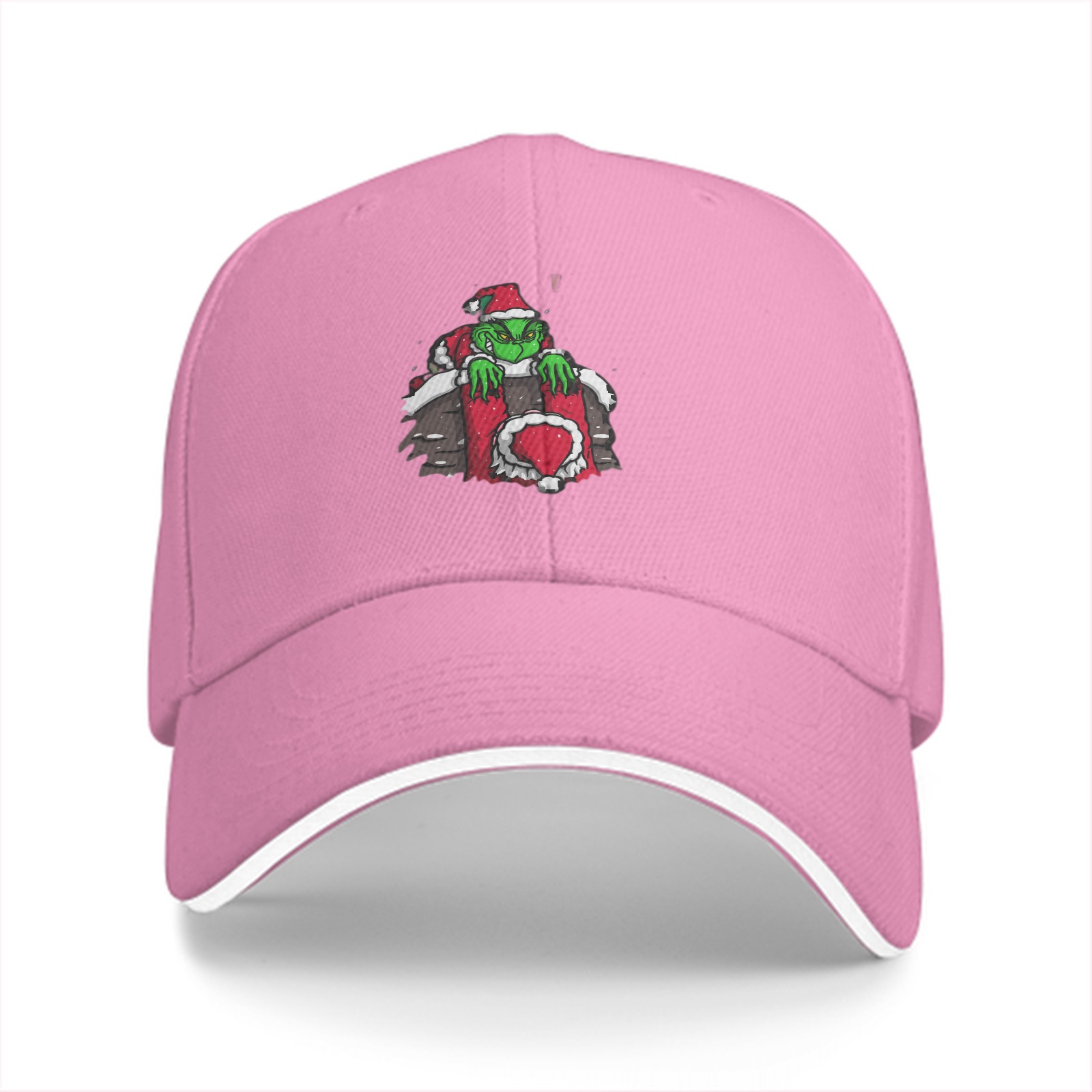 Black baseball cap with Grinch in Santa suit graphic