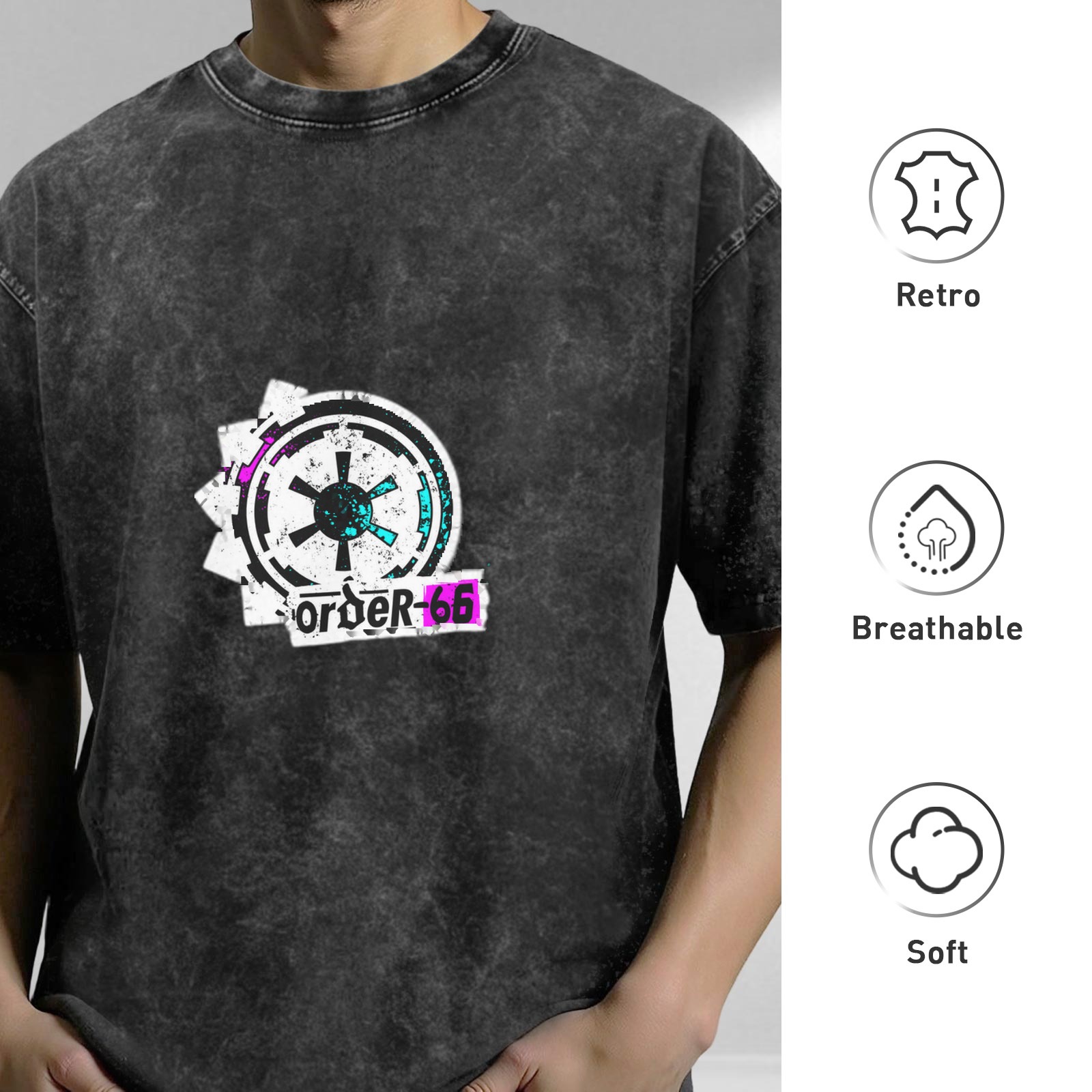 Washed Black Graphic T-Shirt with Order 66 Imperial Logo