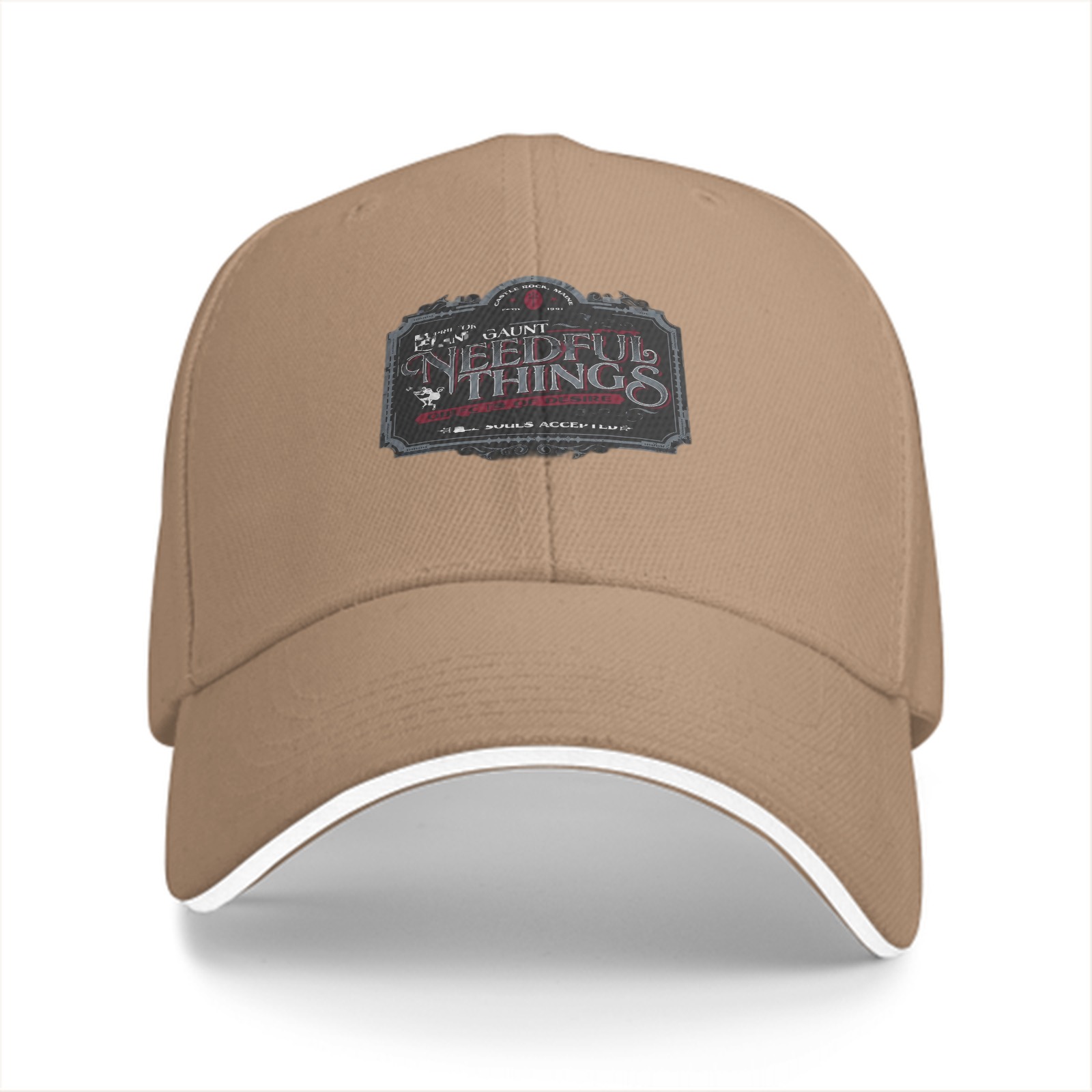 Black baseball cap with Needful Things themed graphic