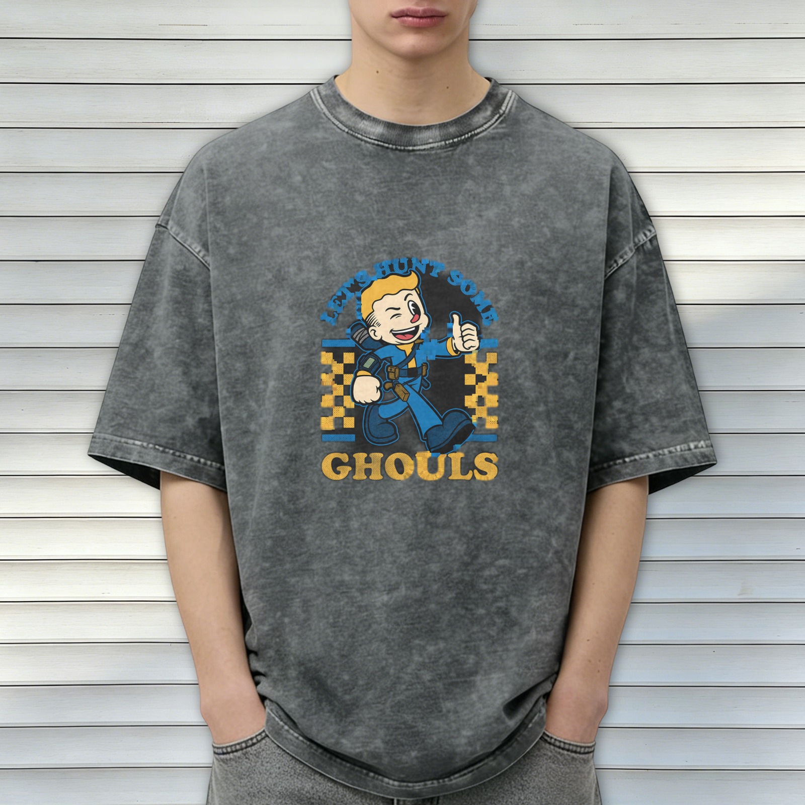 Fallout Vault Boy Let's Hunt Some Ghouls Acid Wash T-Shirt