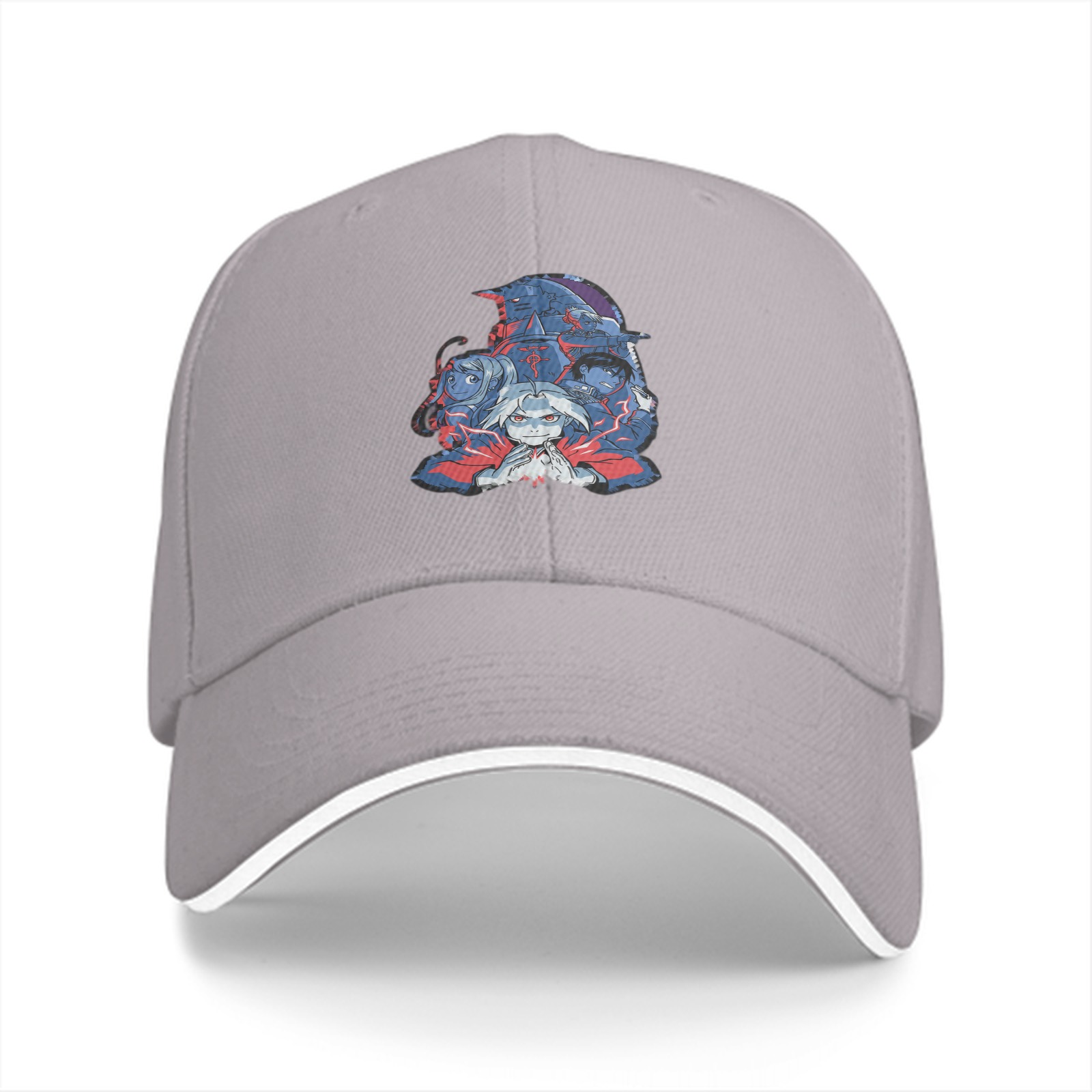 Black Baseball Cap with Dark Anime Character Graphic Print