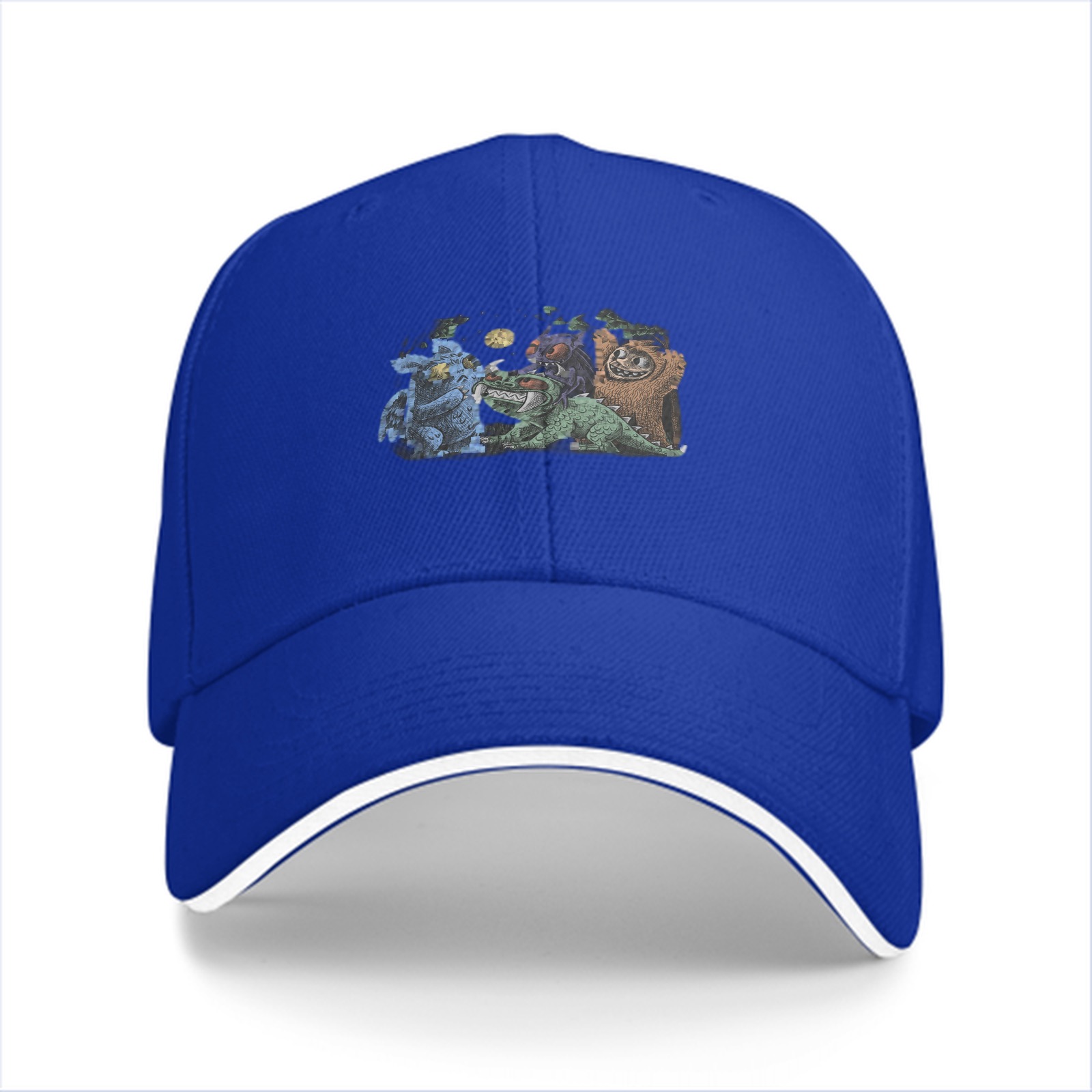 Black Baseball Cap with Fantasy Monster Creature Art Print