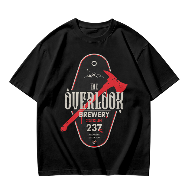 Olive green t-shirt with The Overlook Brewery axe graphic
