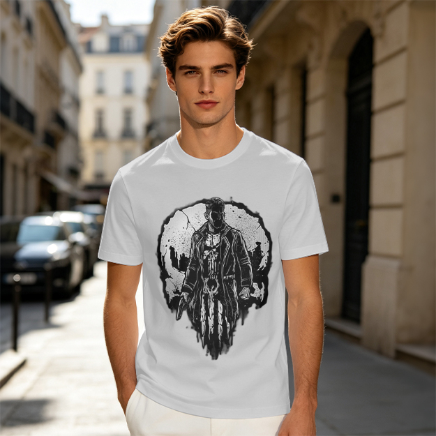 Olive T-Shirt With Punisher Skull Warrior Graphic Print