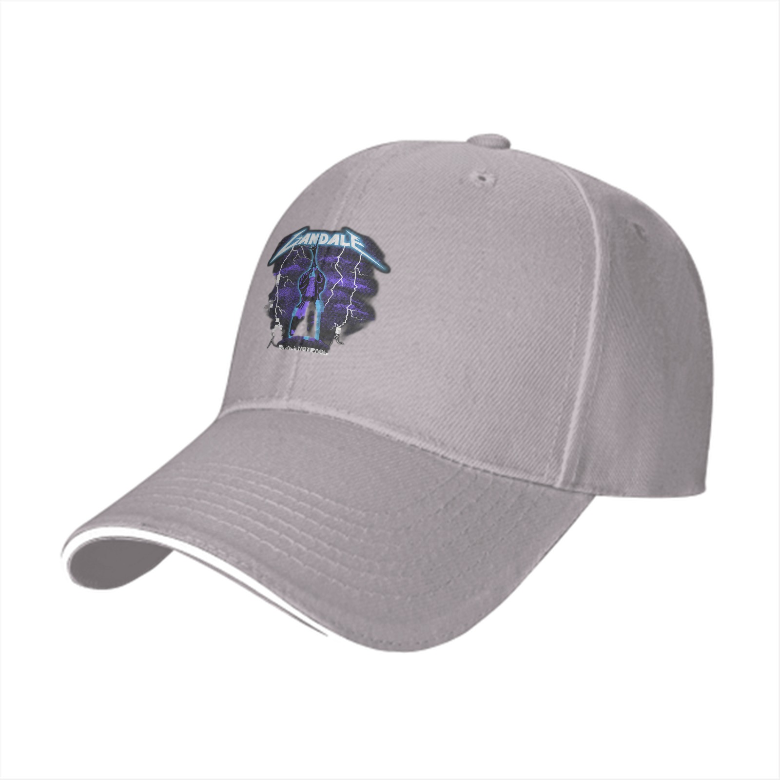Black baseball cap with lightning graphic and text print
