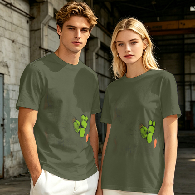 Olive Green T-Shirt With Cartoon Frog Feet Print