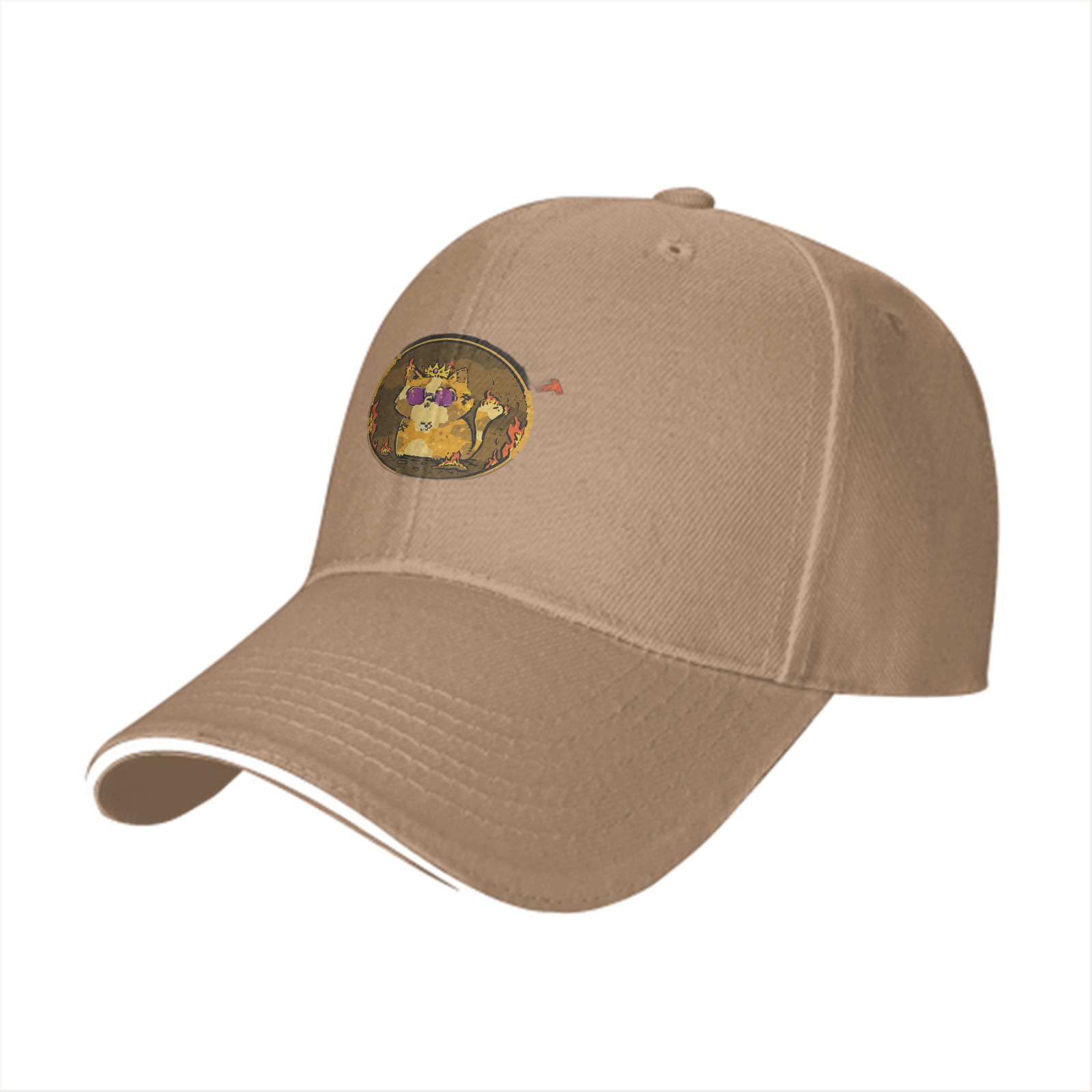Black Baseball Cap With Cool Demon Cat Graphic Print