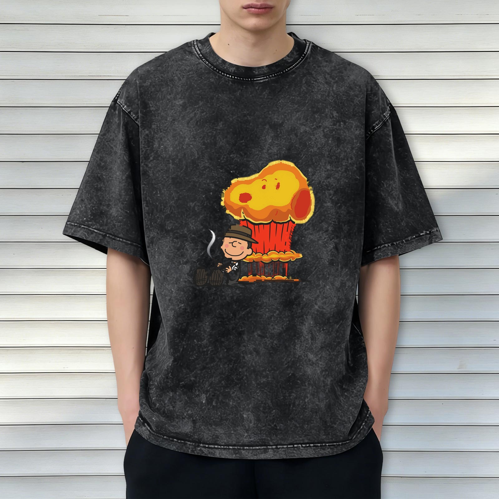 Charlie Brown Oppenheimer Mushroom Cloud Acid Wash T-Shirt