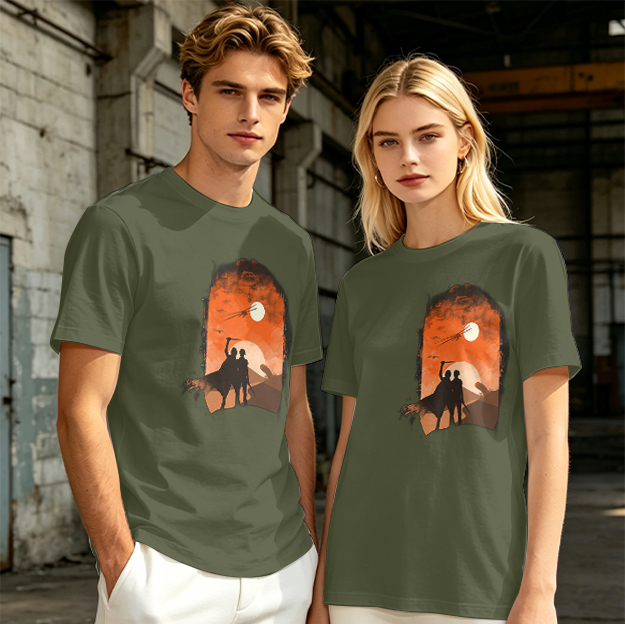 Olive T-Shirt With Desert Sunset Silhouette Print
