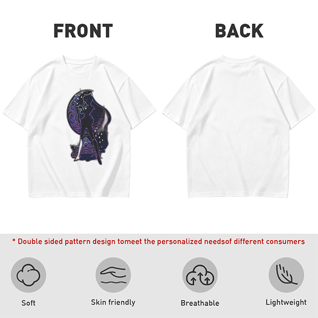 Olive T-Shirt With Celestial Moon Girl Silhouette Graphic