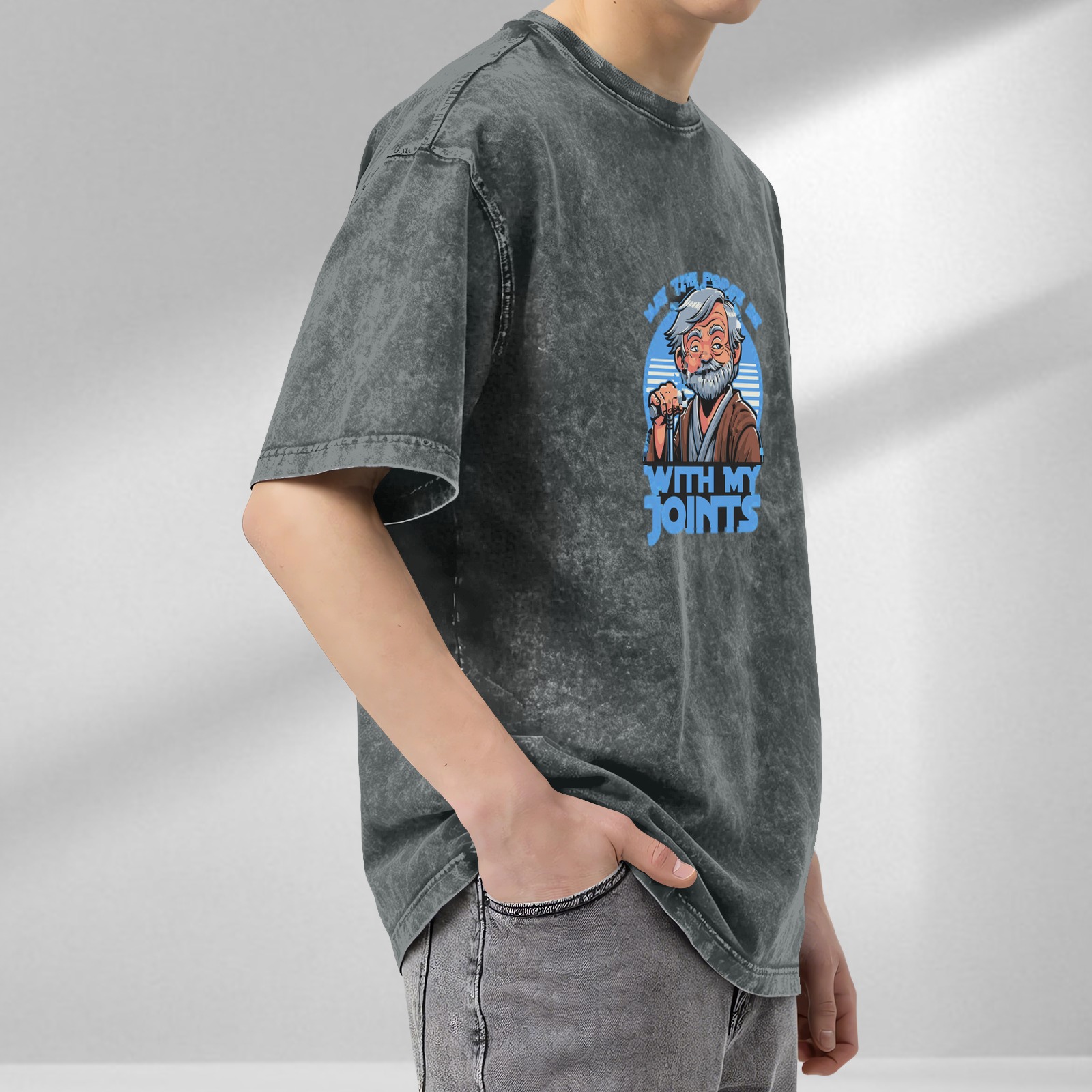 May The Force Be With My Joints Funny Star Wars Inspired Acid Wash T-Shirt