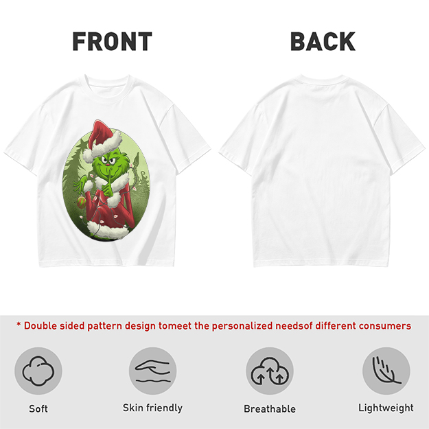 Olive Green T-Shirt Featuring The Grinch In Santa Costume