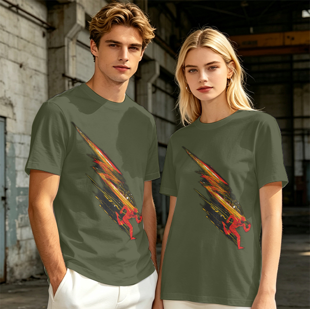 Olive T-shirt with Dynamic Speed Runner Graphic Print