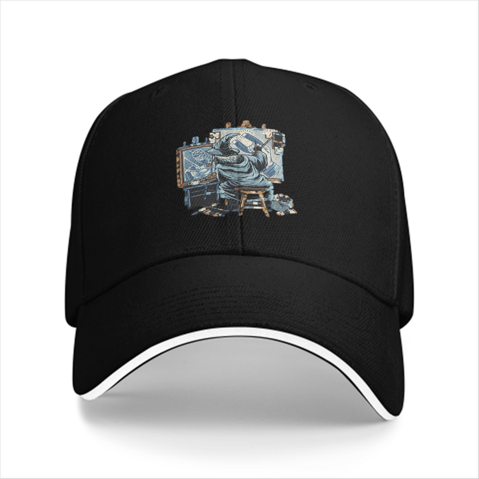 Black Baseball Cap With Grim Reaper Artist Painting Print