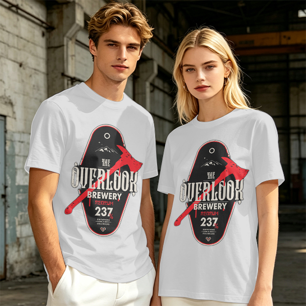 Olive green t-shirt with The Overlook Brewery axe graphic
