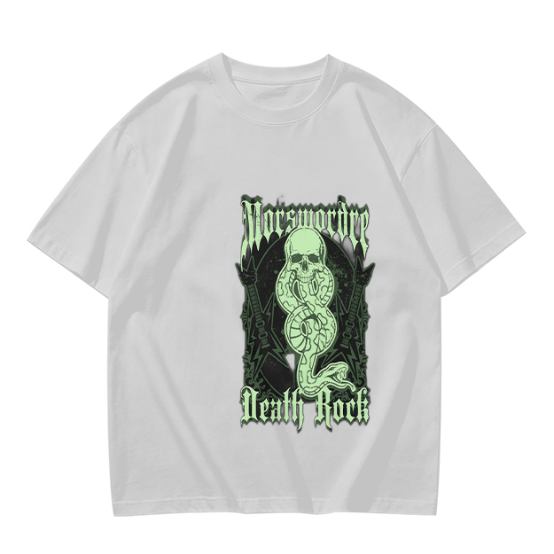 Olive graphic t-shirt with skull snake death rock design