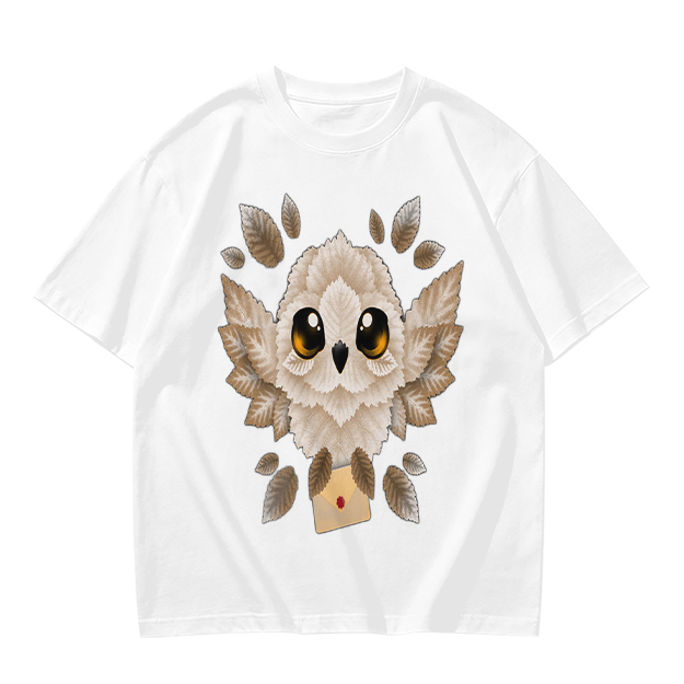 Owl with Envelope Graphic Olive Green T-Shirt