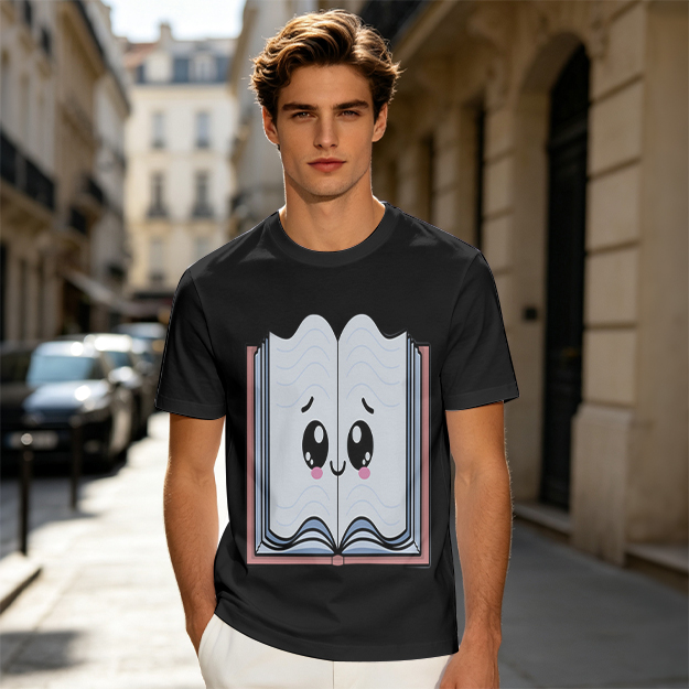 Olive T-Shirt With Cute Smiling Open Book Graphic Print