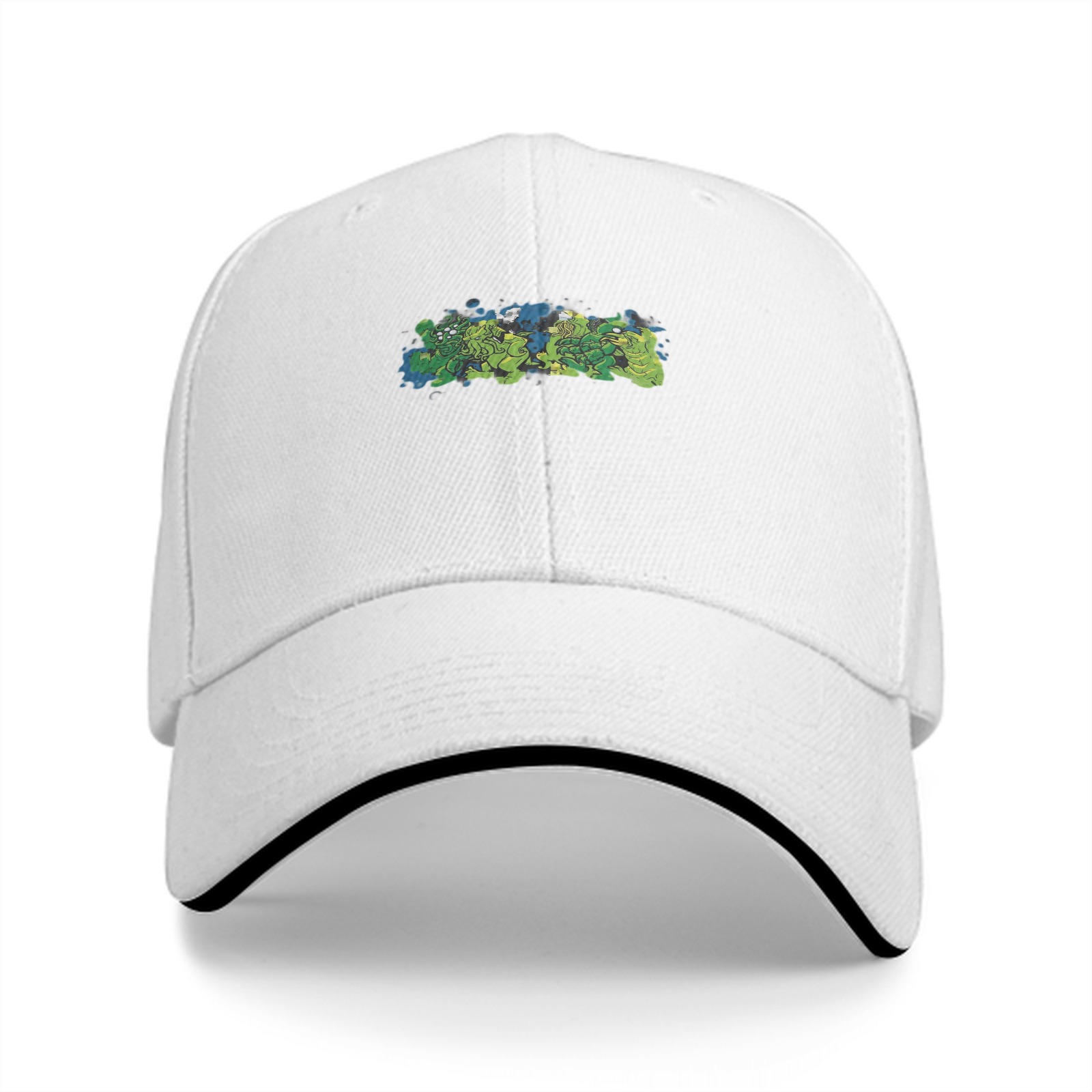 Black baseball cap with green monster graphic print