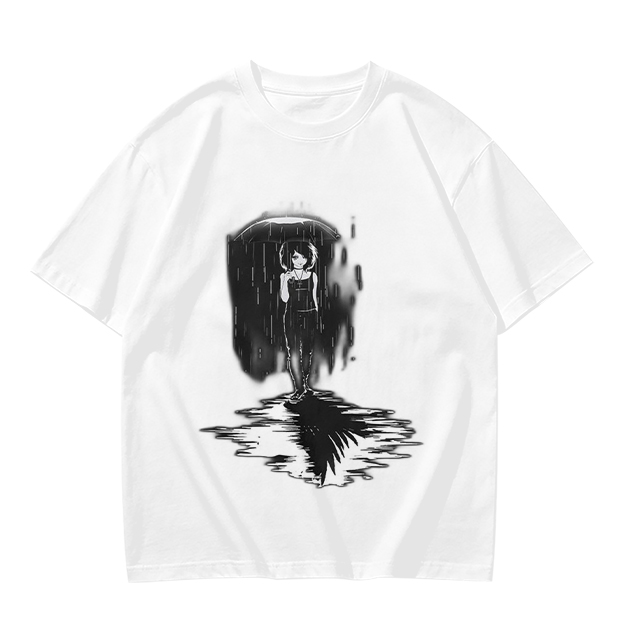 Olive T-Shirt With Rainy Figure And Shadow Graphic Print