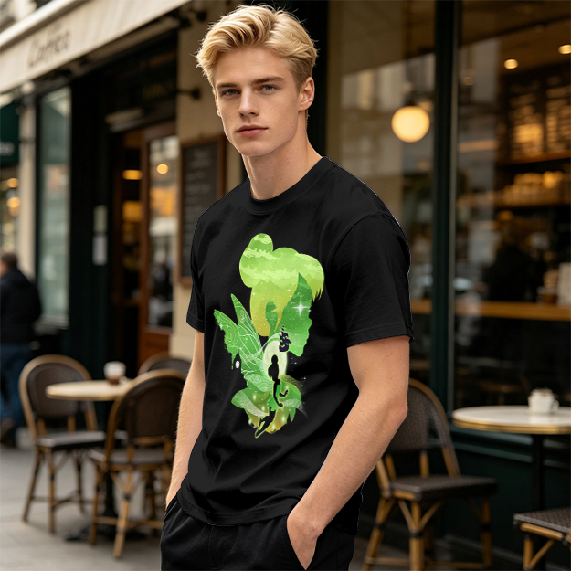 Olive T-shirt with fairy silhouette graphic design
