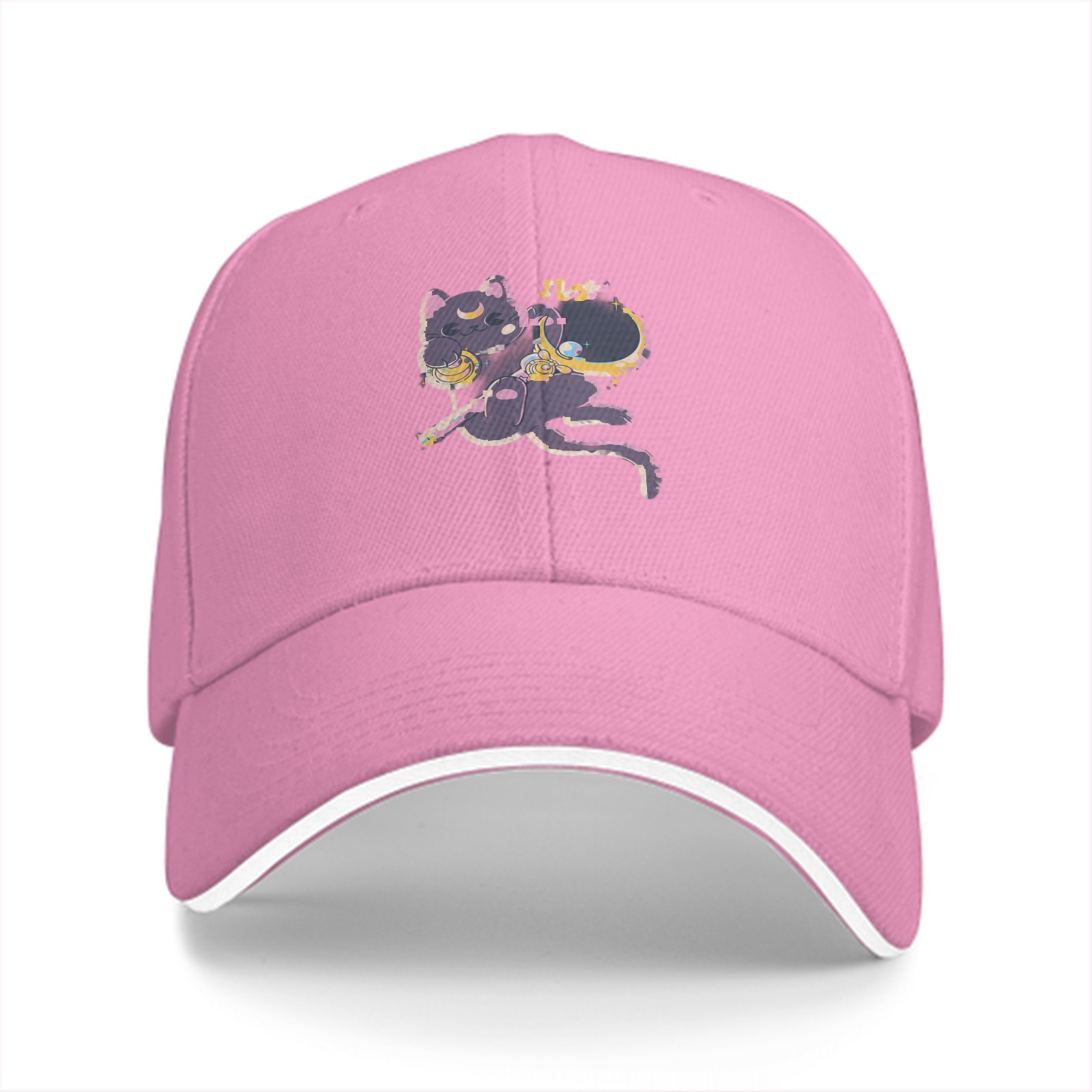 Black baseball cap with cute dark cat moon graphic