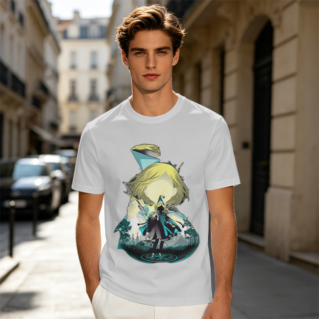 Olive T-Shirt With Chibi Wizard Anime Character Print