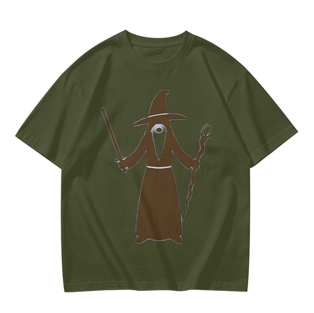 Olive Green T-Shirt With Cyclops Wizard Graphic Print