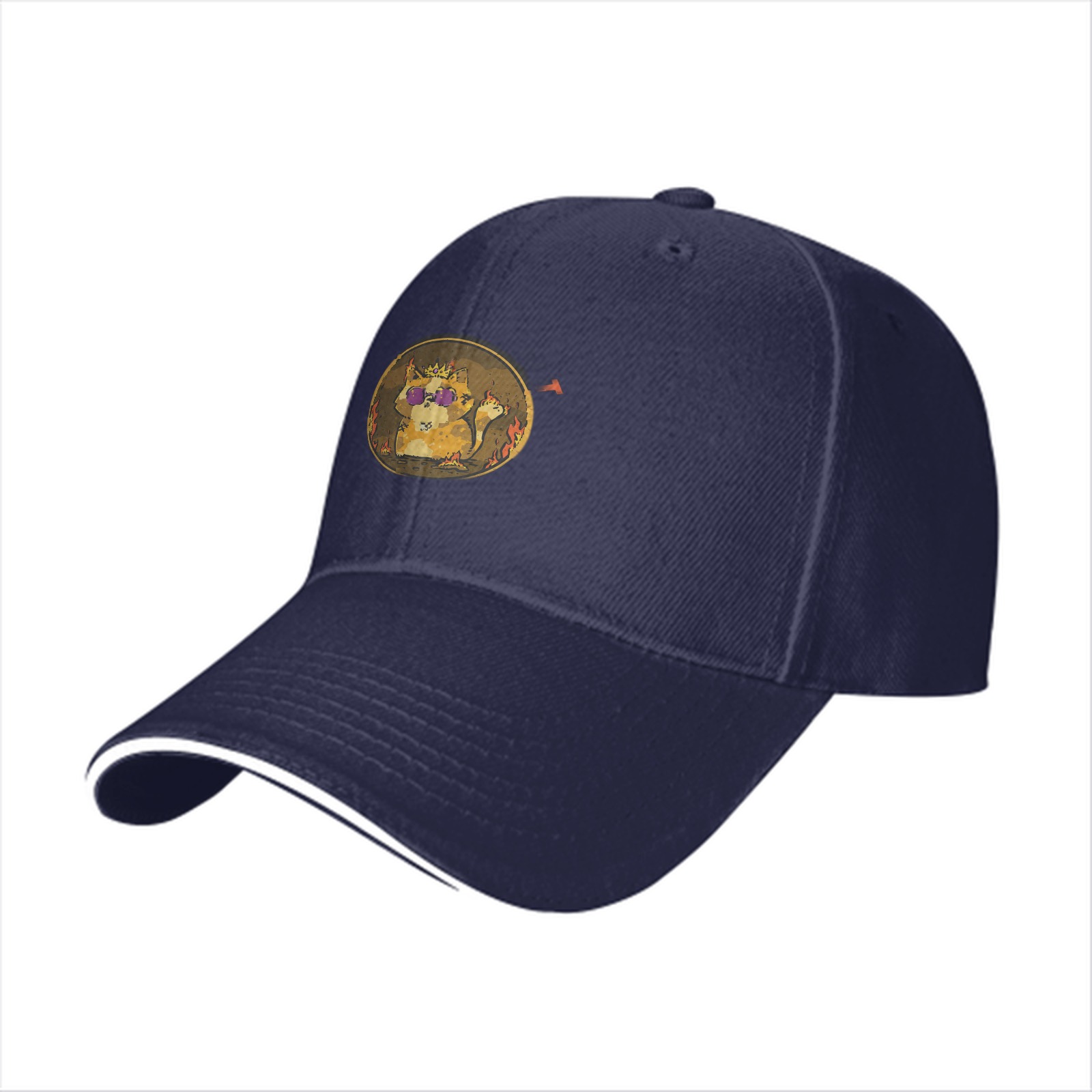 Black Baseball Cap With Cool Demon Cat Graphic Print
