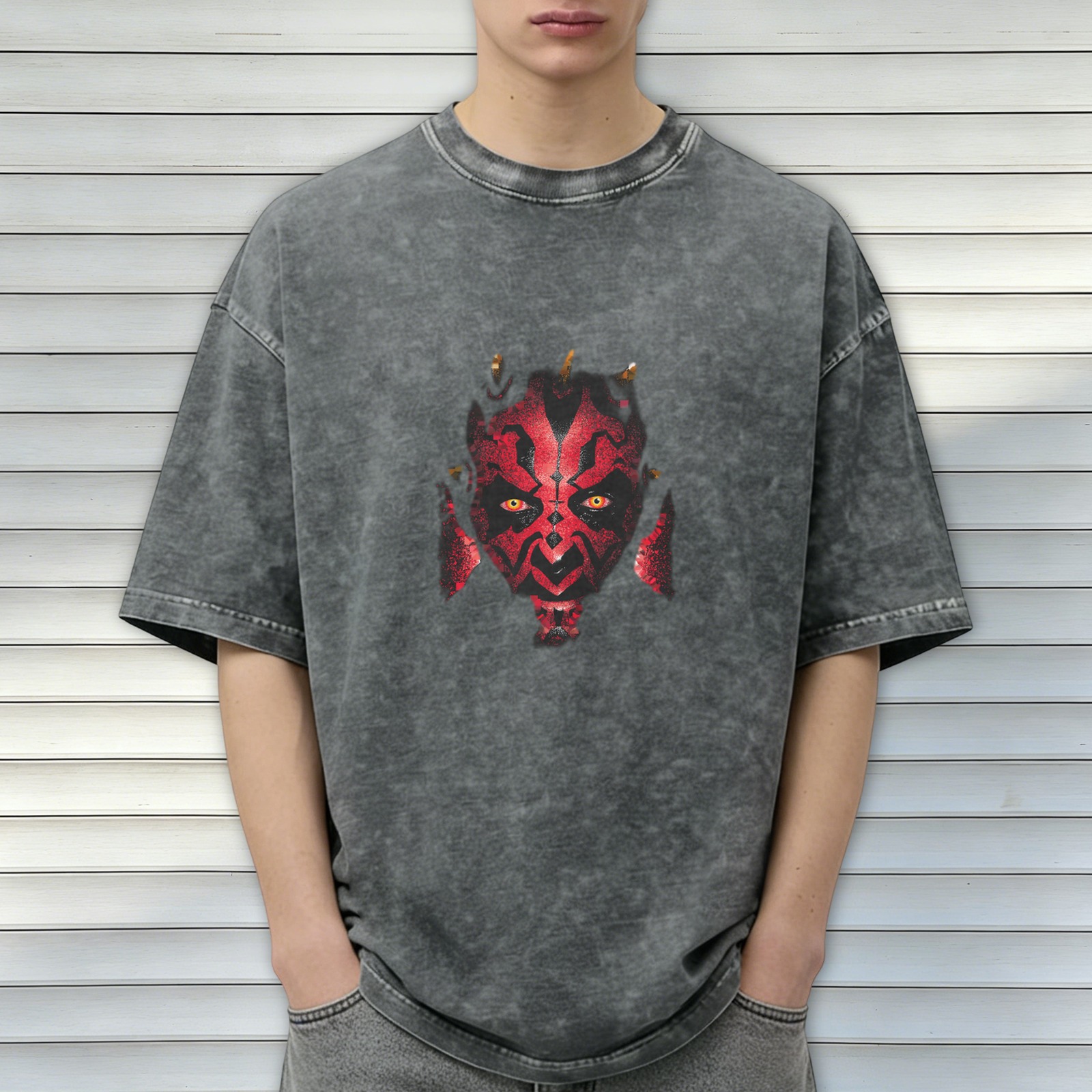 Washed black graphic t-shirt with Darth Maul face print