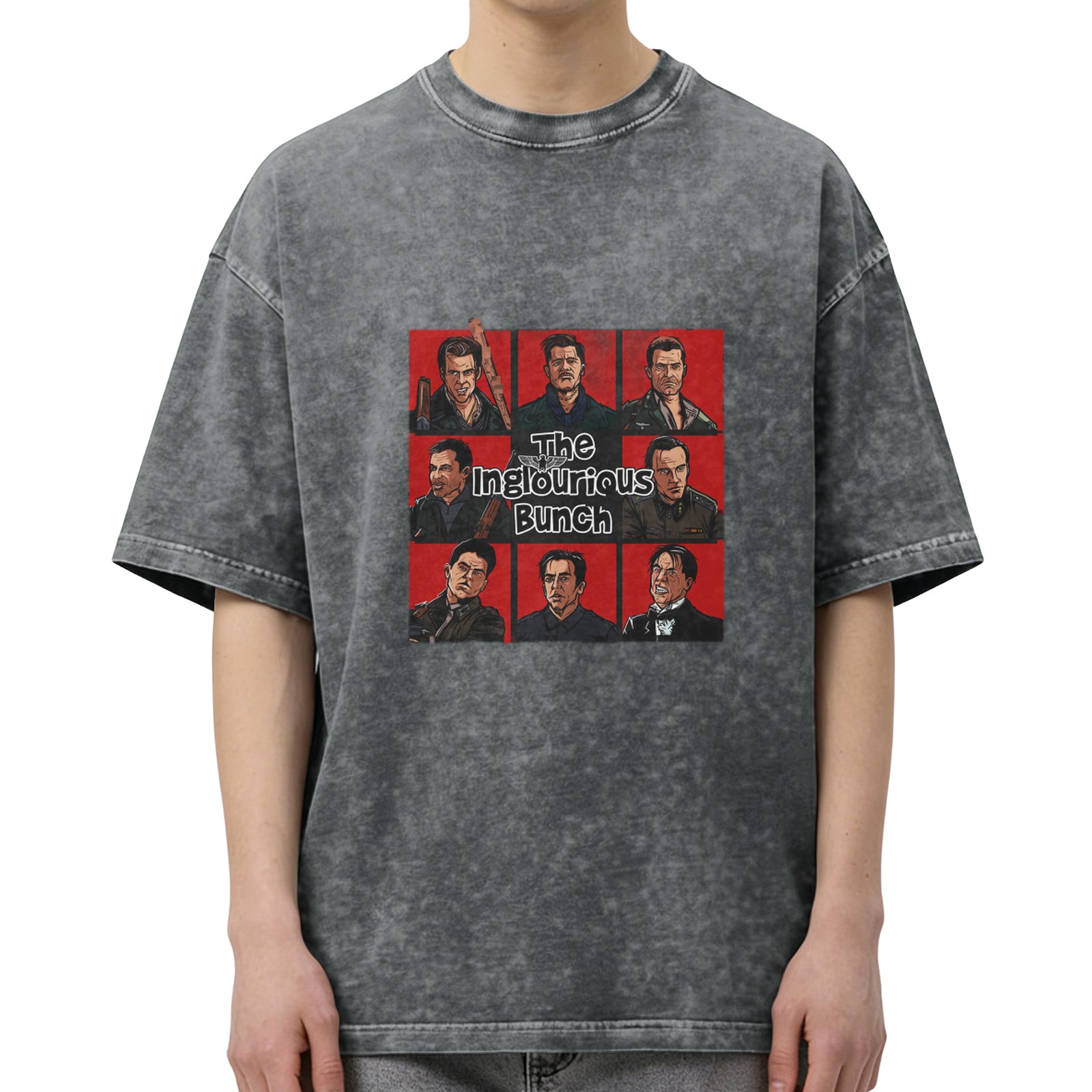 Washed Black Graphic T-Shirt with The Inglourious Bunch Character Art