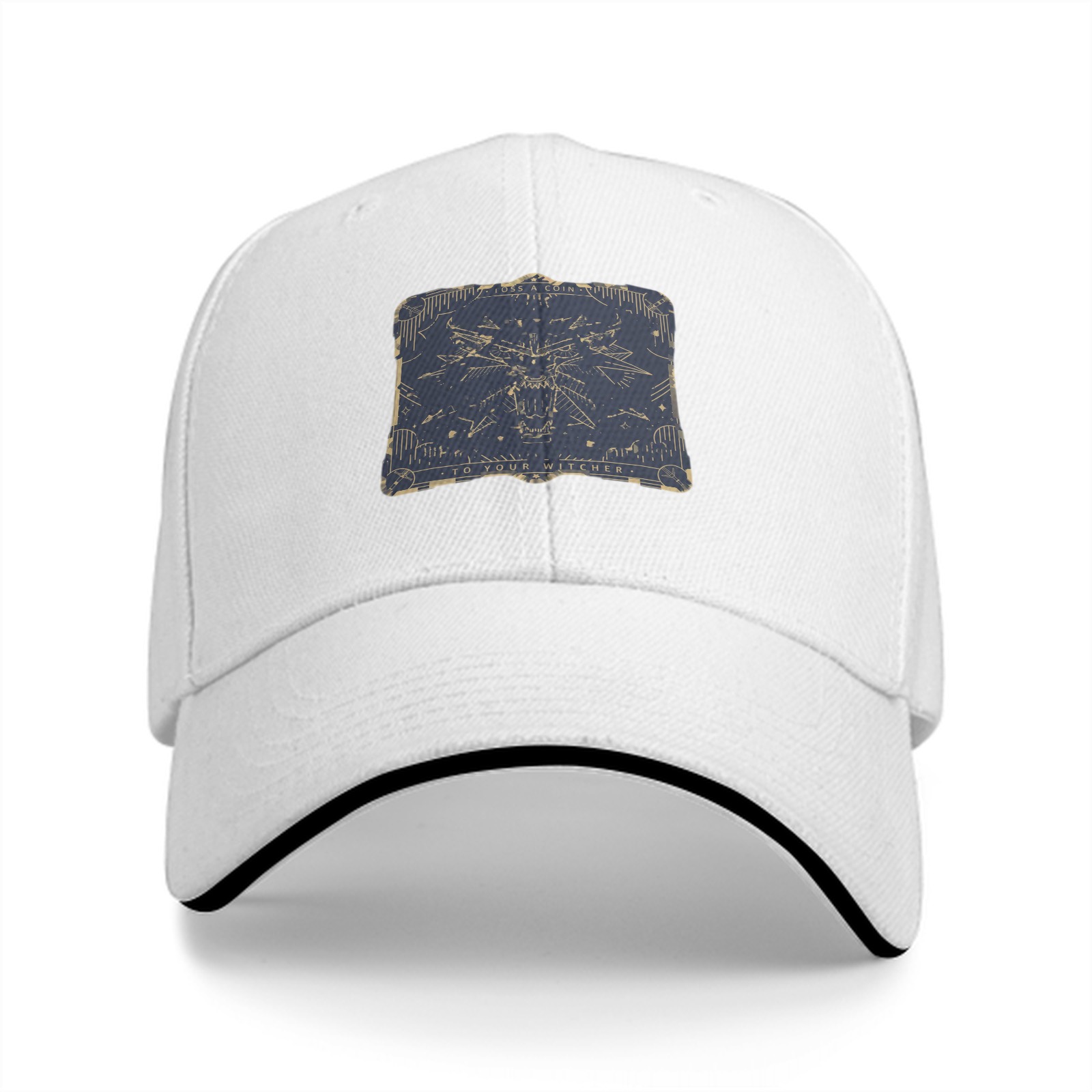 Black Baseball Cap With Fantasy Wolf Emblem Patch