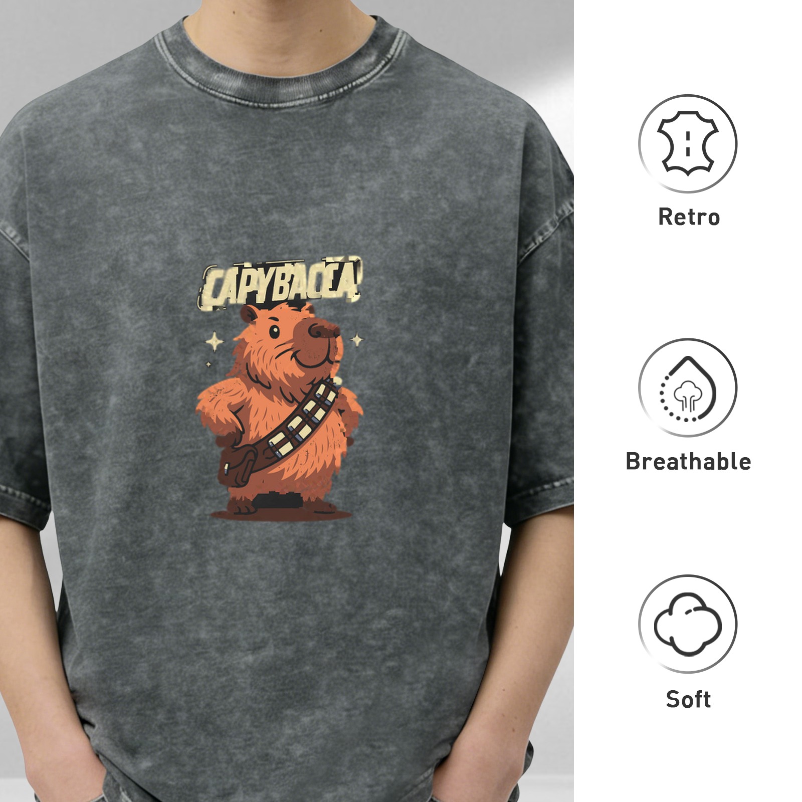 Capybacca Graphic Vintage Wash T-Shirt For Fans