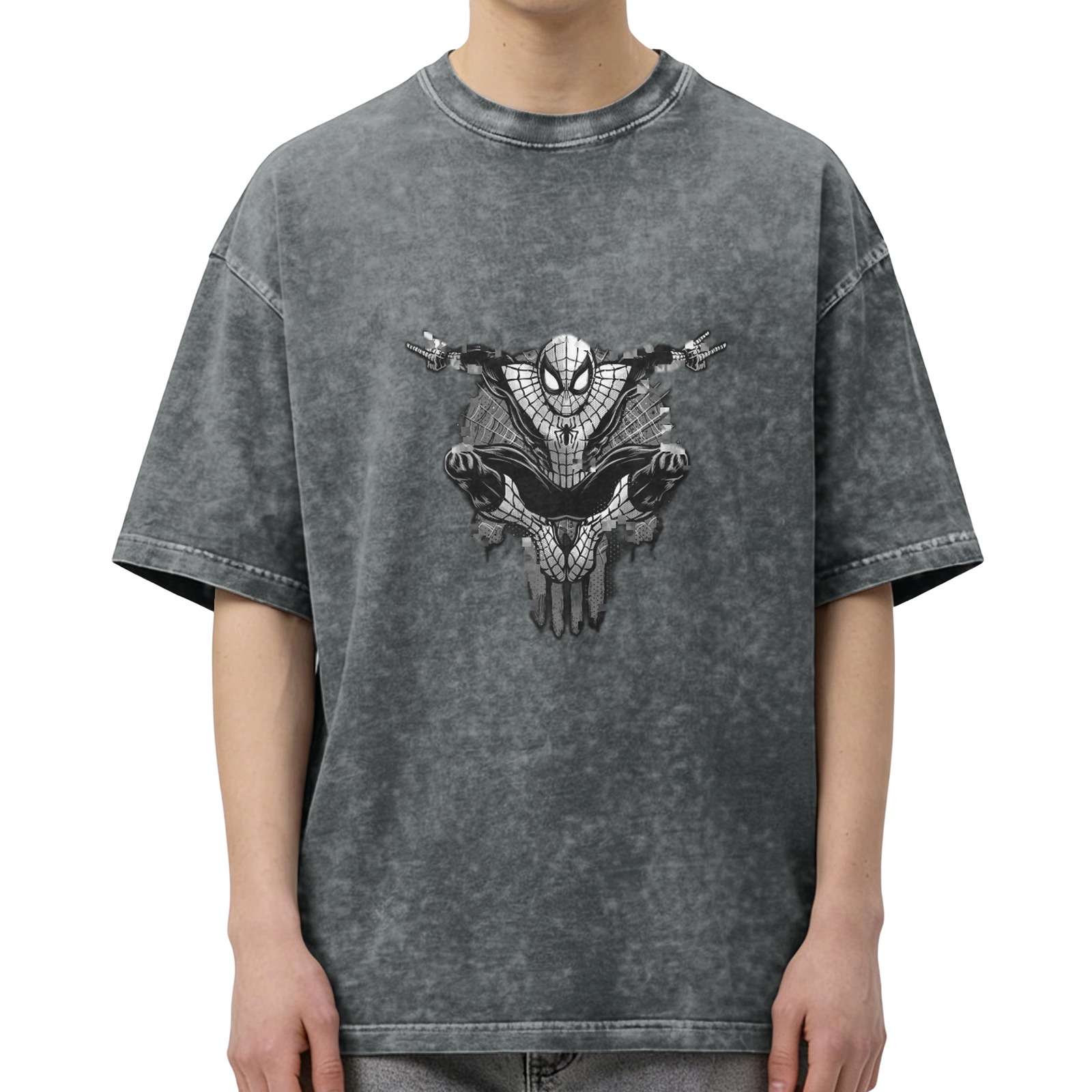 Oversized Acid Wash Spider-Man Graphic T-Shirt