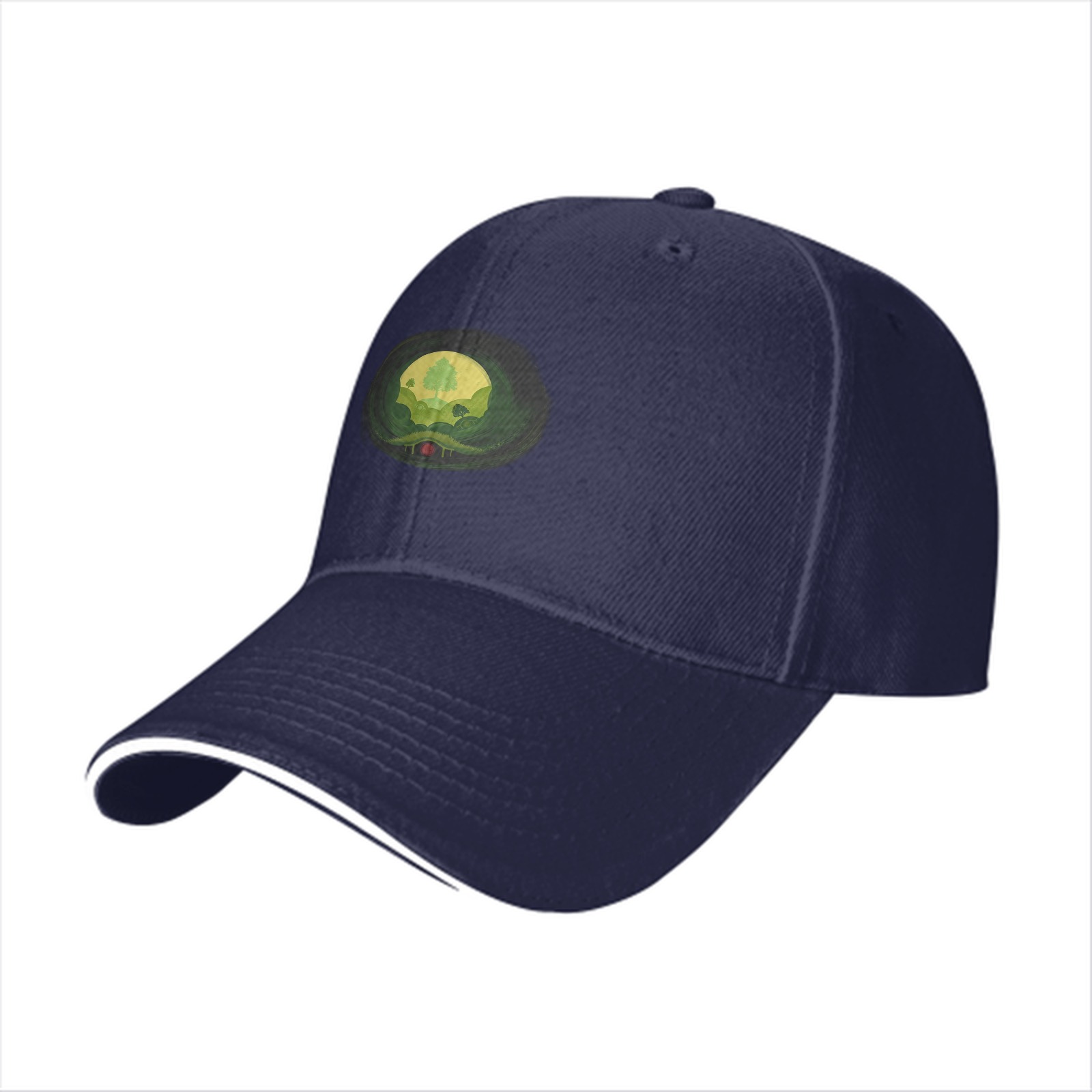 Black Baseball Cap With Nature Landscape Graphic Print