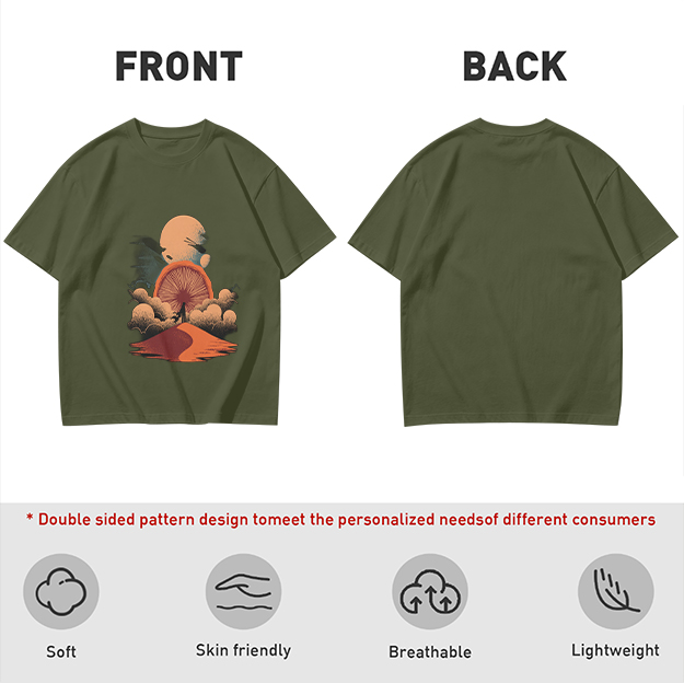 Olive T-Shirt with Surreal Desert Sunset Graphic Print