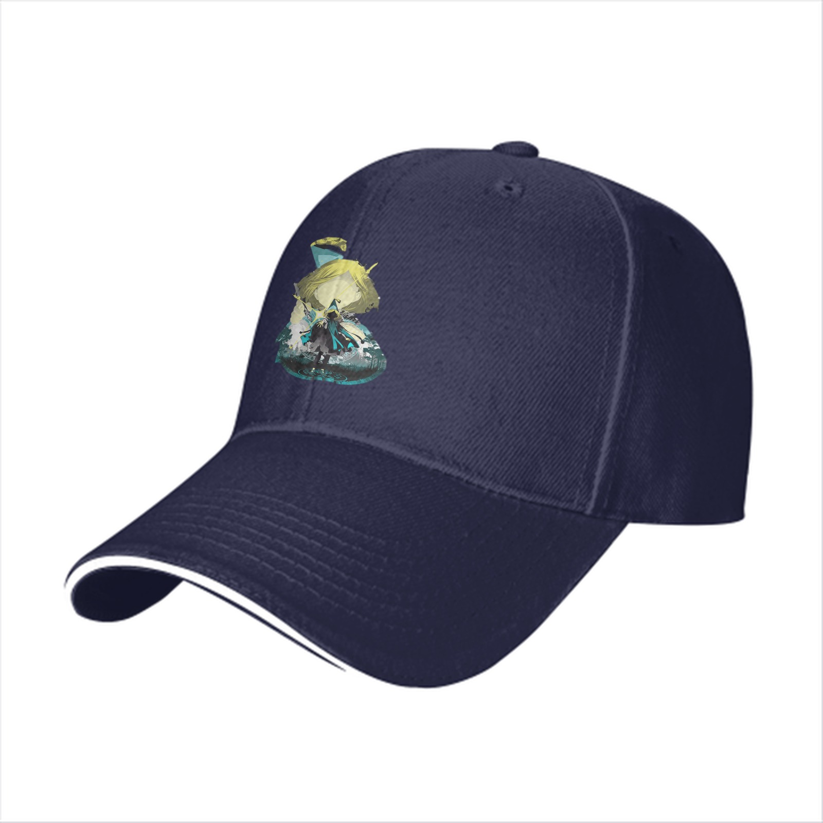 Black Baseball Cap With Fantasy Character Graphic Print