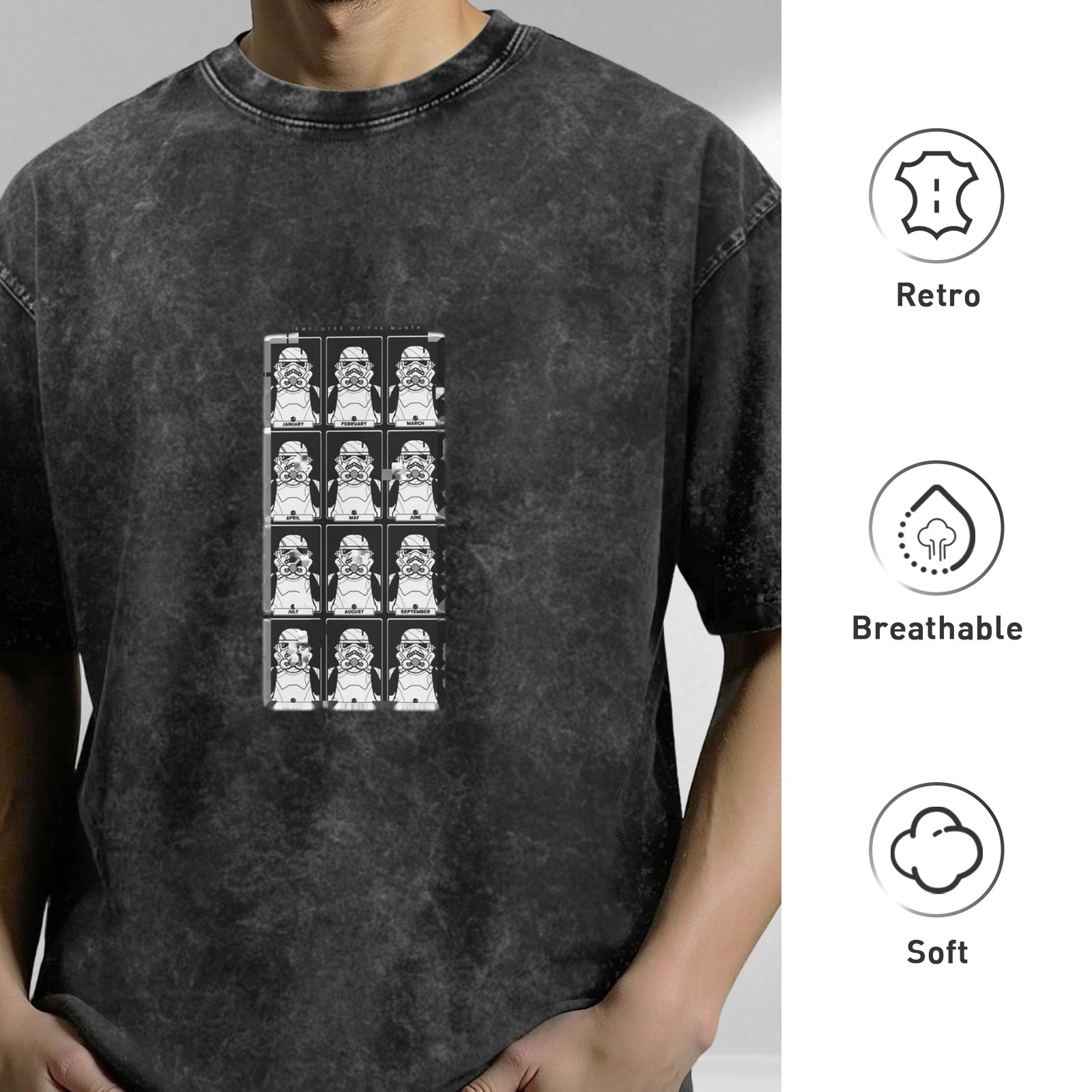 Washed Black T-Shirt With Stormtrooper Grid Print