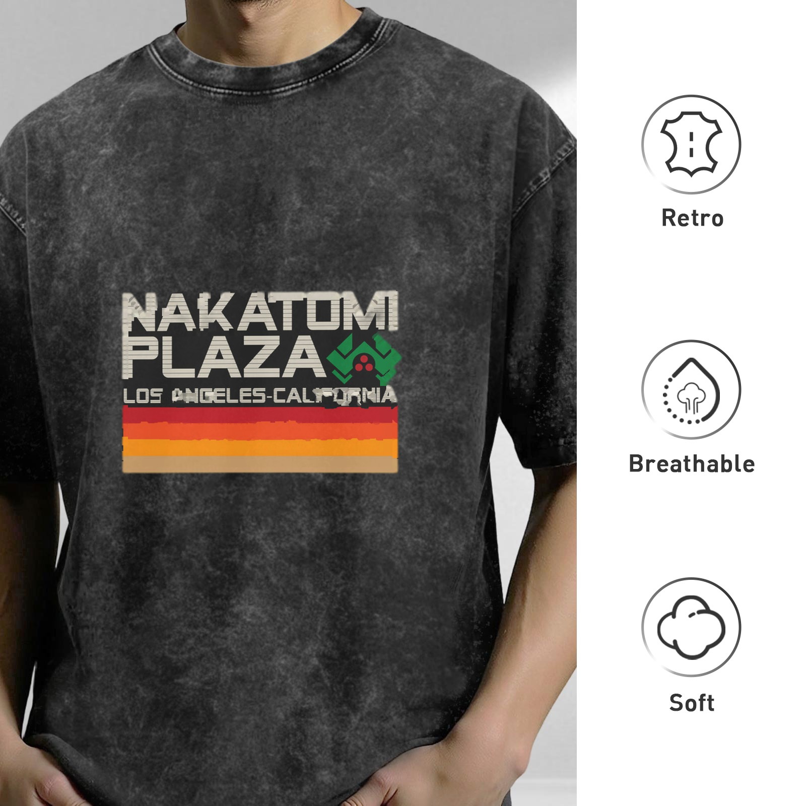 Nakatomi Plaza Los Angeles California Vintage Graphic Acid Wash T-Shirt