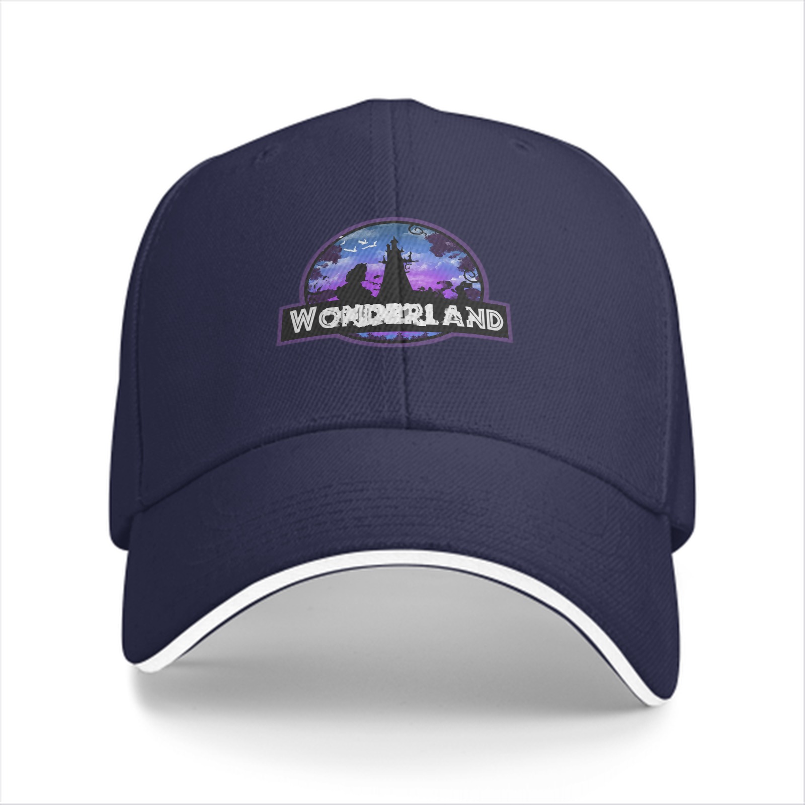 Black baseball cap with Wonderland fantasy castle graphic