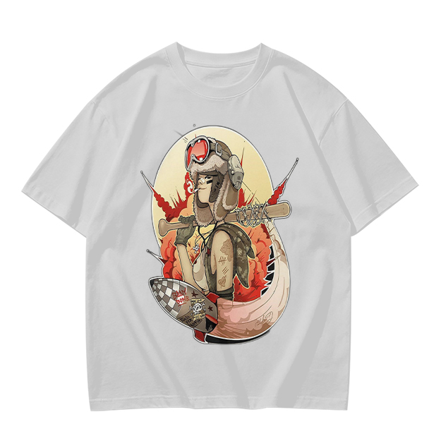 Olive T-Shirt with Retro Military Pilot Girl Graphic Print