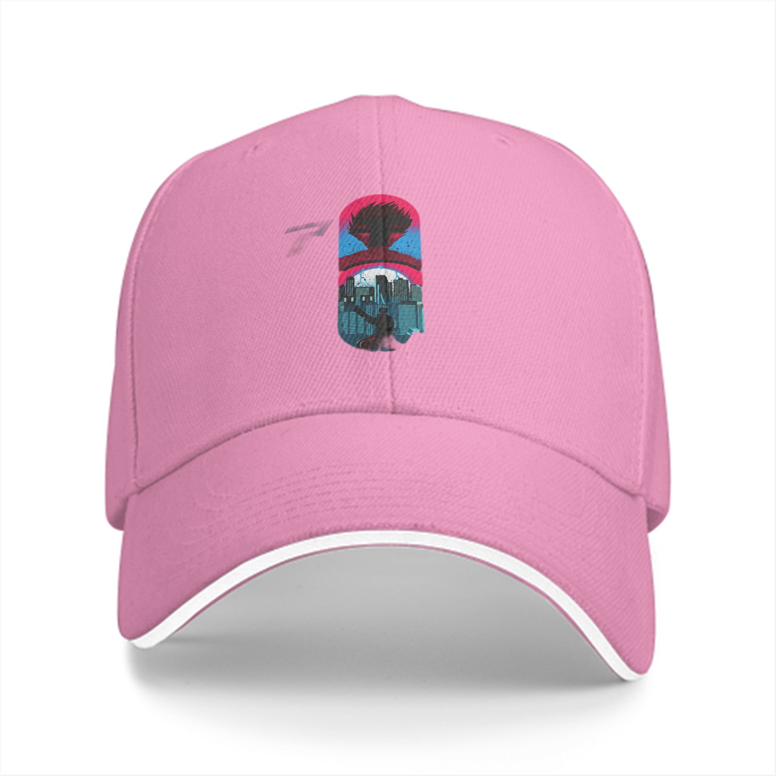 Black Baseball Cap With Cyberpunk City Silhouette Graphic